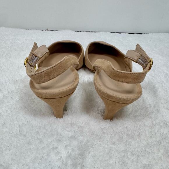 Stuart Weitzman Women's 50 Pointed Toe Kitten Heel Pumps Tan Suede 8 38.5 - Picture 5 of 12